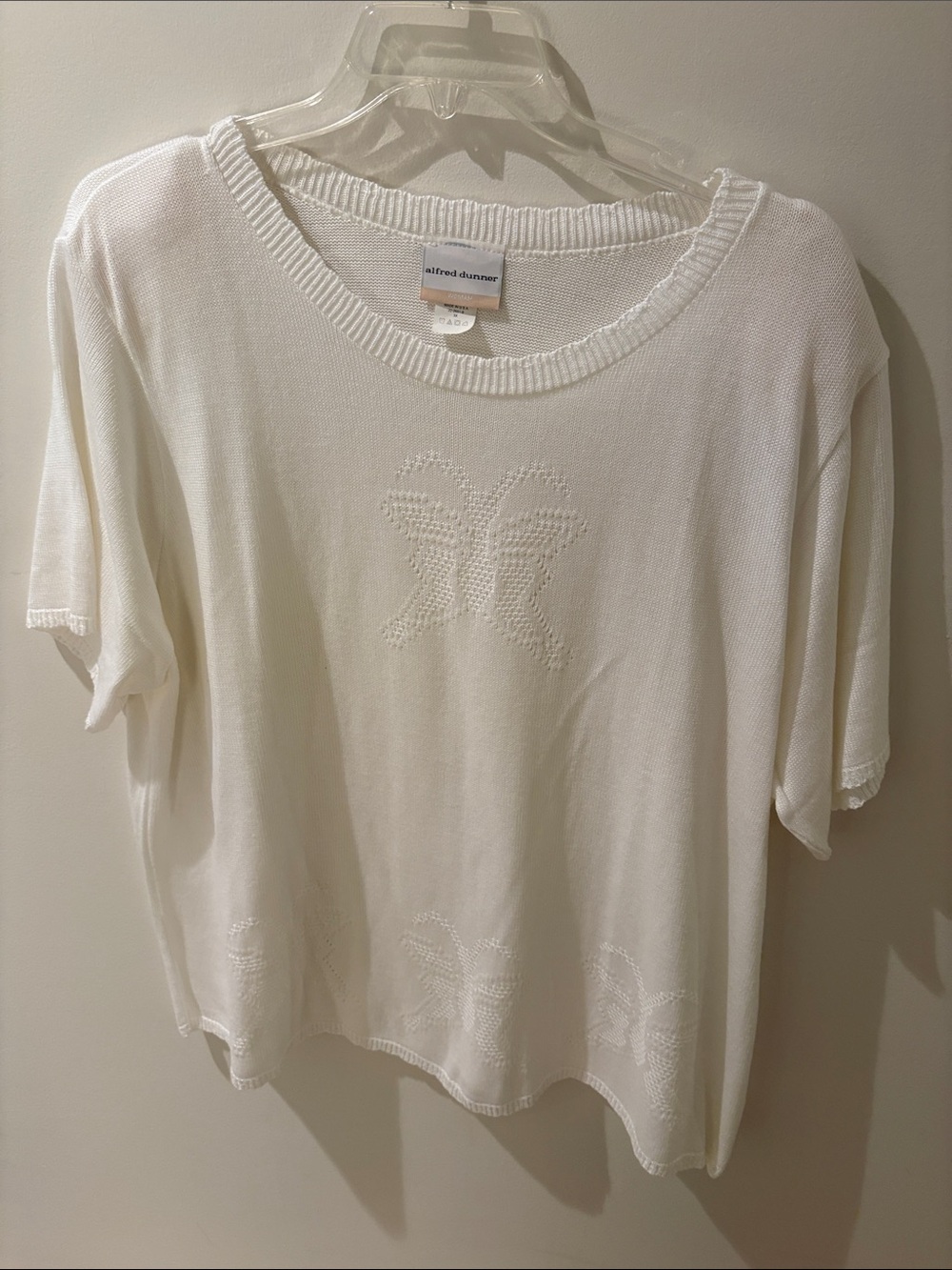 Alfred Dunner White Short-Sleeve Knit Top with Butterfly Detail